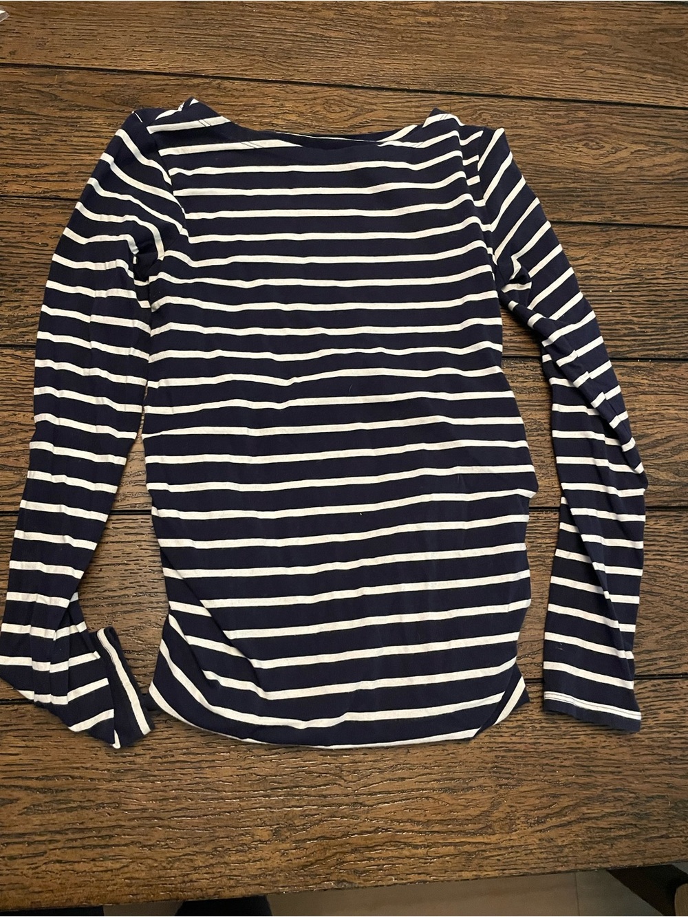 Maternity Striped Navy and White Long-Sleeve Boatneck Top